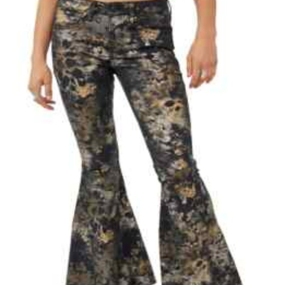 Free People retro Boho Inferno  (Floral Metallic) Flare  / Bell Bottom Jeans - Picture 5 of 16